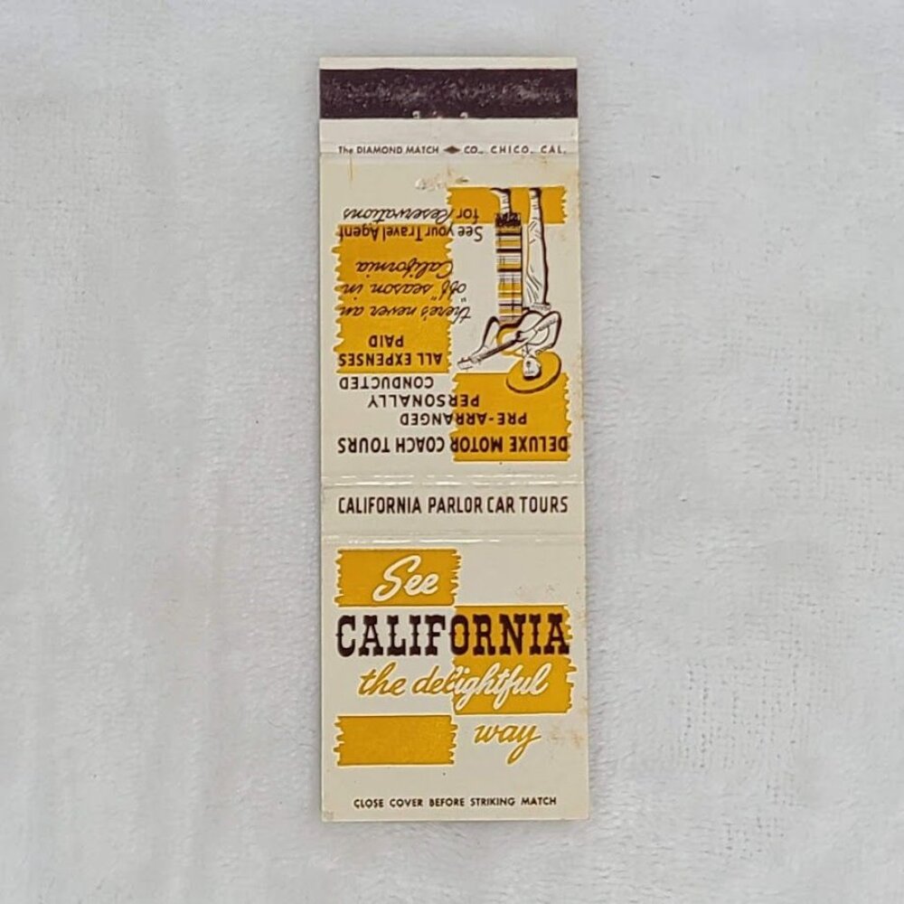 Front Strike Matchbook Cover See California Deluxe Coach Tours Travel Promo - Picture 4 of 5